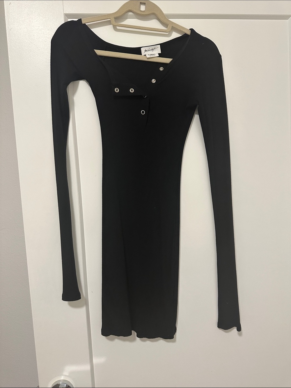 The Line by K Black Long-Sleeve Snap-Front Ribbed Dress